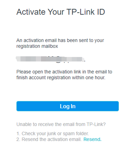 ALT-Text: Bestätigungsbildschirm „TP-Link-ID aktivieren“.