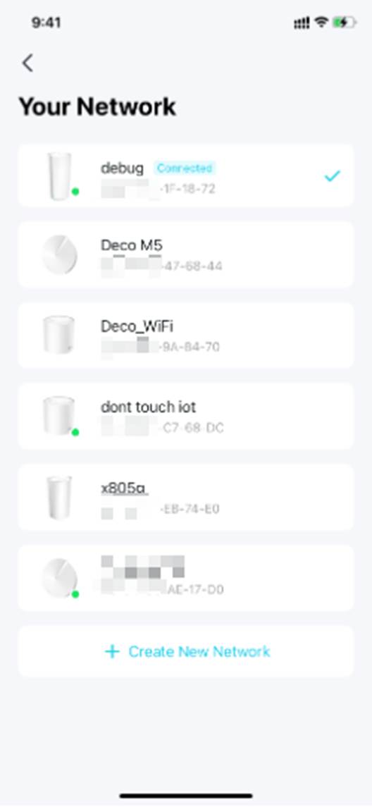 ALT-Text: Bildschirm „Ihr Netzwerk“ in der Deco-App mit den Netzwerken und einer Schaltfläche „Netzwerk erstellen“.
