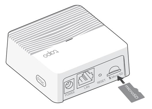 ALT-Text: Rückansicht eines Tapo-Hubs mit sichtbarem microSD-Kartensteckplatz.