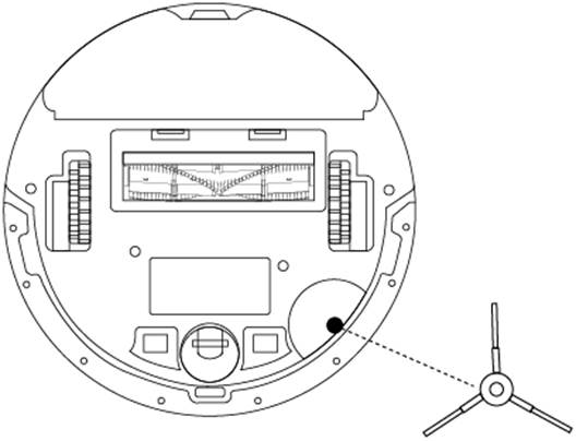 ALT-Text: Seitenbürste auf der Unterseite des Tapo RV30 Plus/RV30/RV10 Plus/RV10.