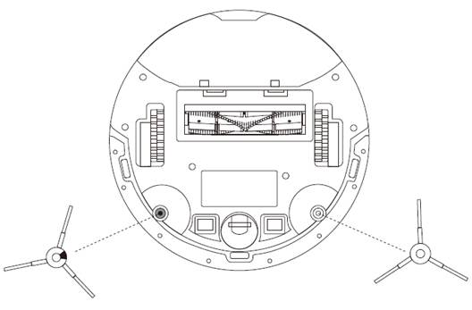 ALT-Text: Seitenbürsten auf der Unterseite des Tapo RV20/RV20 Plus/RV20 Mop/RV20 Mop Plus.
