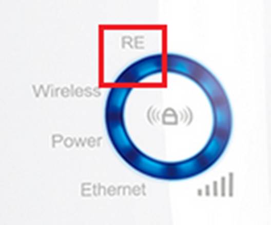 ALT-Text: WLAN-Repeater TL-WA850RE mit hervorgehobener RE-Beschriftung, blauem Signalstärkering und Anzeigen für WLAN, Stromversorgung und Ethernet.