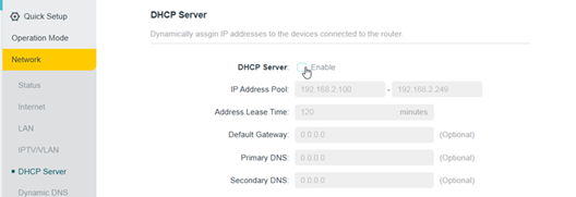 ALT-Text: Seite mit den DHCP-Einstellungen.