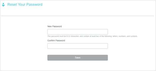 ALT-Text: Webseite „Reset Your Password“ mit den Feldern New Password und Confirm Password sowie Schaltfläche Save.