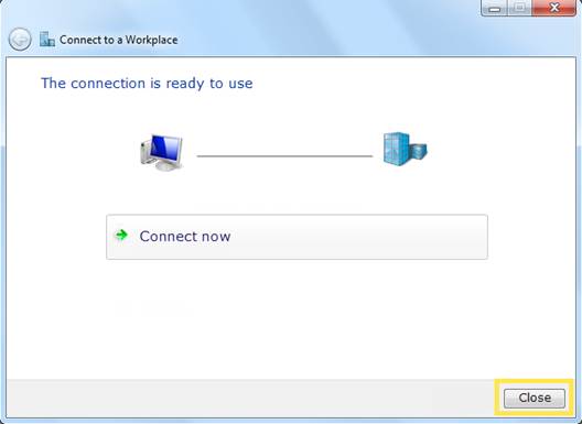 ALT-Text: Windows-Dialog zur Verwendung der Verbindung mit hervorgehobener Schaltfläche Schließen.