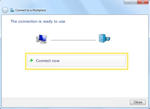 ALT-Text: Windows-Dialog „Die Verbindung kann verwendet werden“ mit hervorgehobener Schaltfläche Jetzt verbinden.