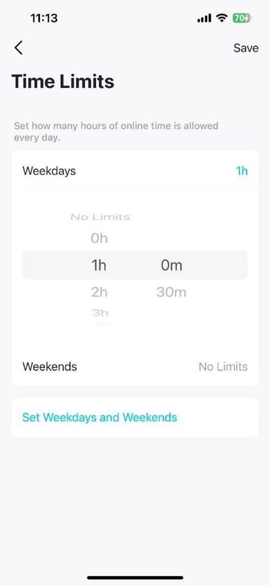 ALT-Text: Seite „Zeitlimits“.