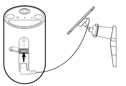 The illustration shows how to insert the solar panel connector into the camera’s charging port.