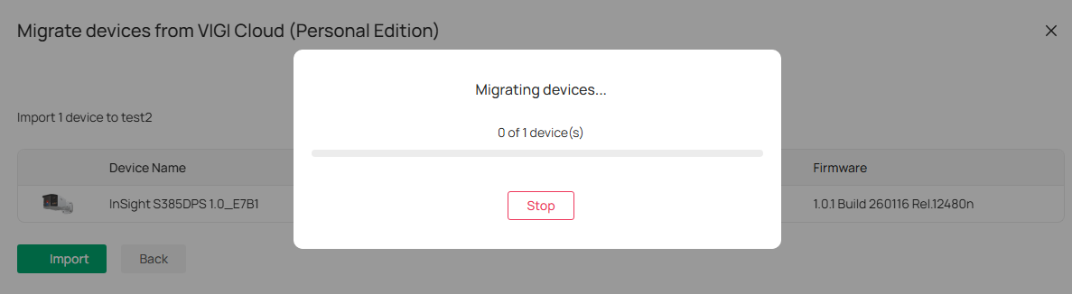 Device migration page showing migration progress