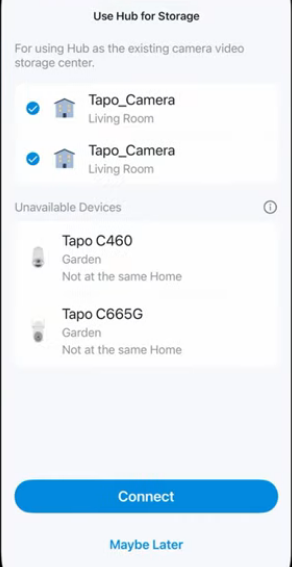 Select the camera to use the CentralHub for Storage.
