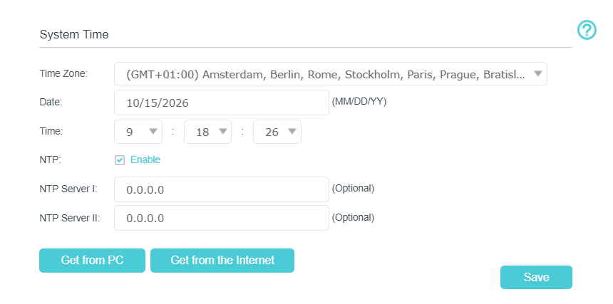 System Time Settings Page.