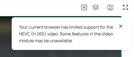 Fusion Pro Video page displaying an HEVC support warning message and no preview layout button available