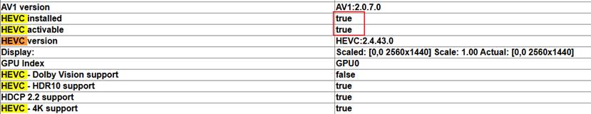 Edge GPU diagnostics page showing HEVC hardware acceleration enabled