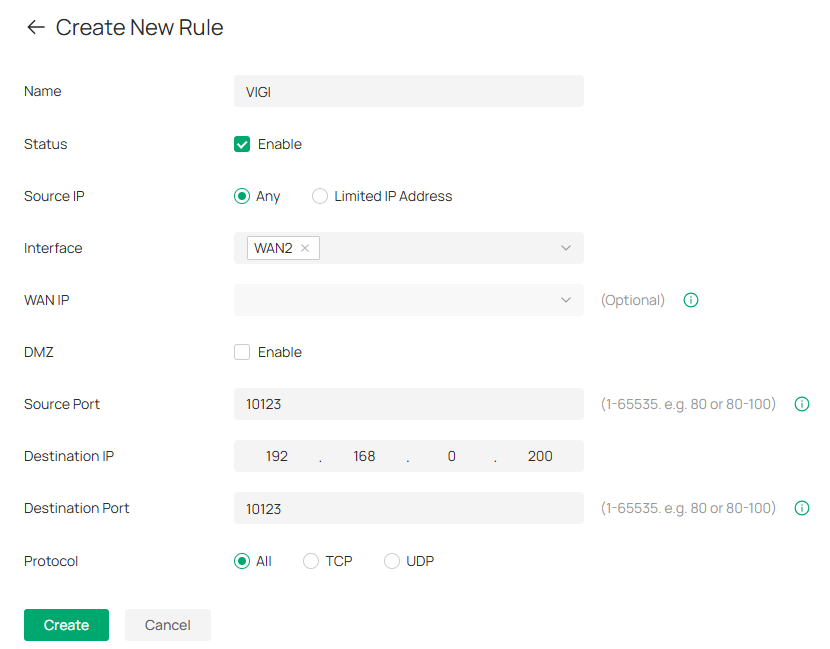 Show how to configure port forwarding on a NAT device for VIGI VMS connectivity