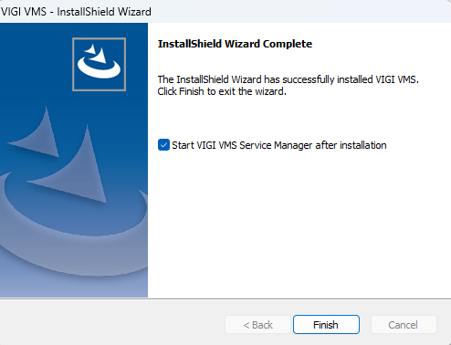 VIGI VMS installation completion page