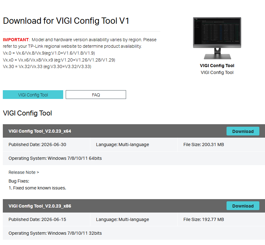 VIGI Config Tool installation wizard showing an available upgrade
