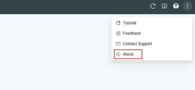 VIGI VMS showing About option