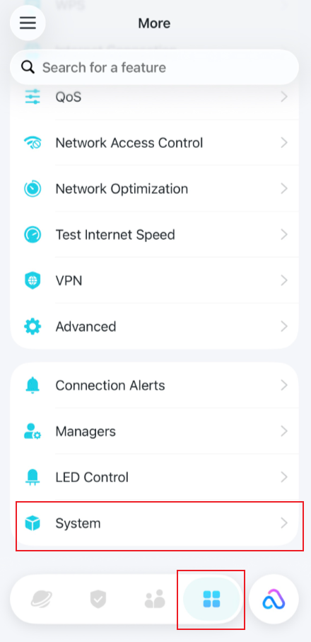 Tap System on the More page.