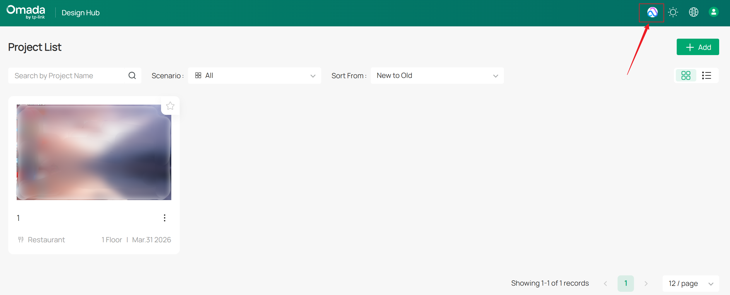 Omada AI Assistant icon docked to the top navigation bar.
