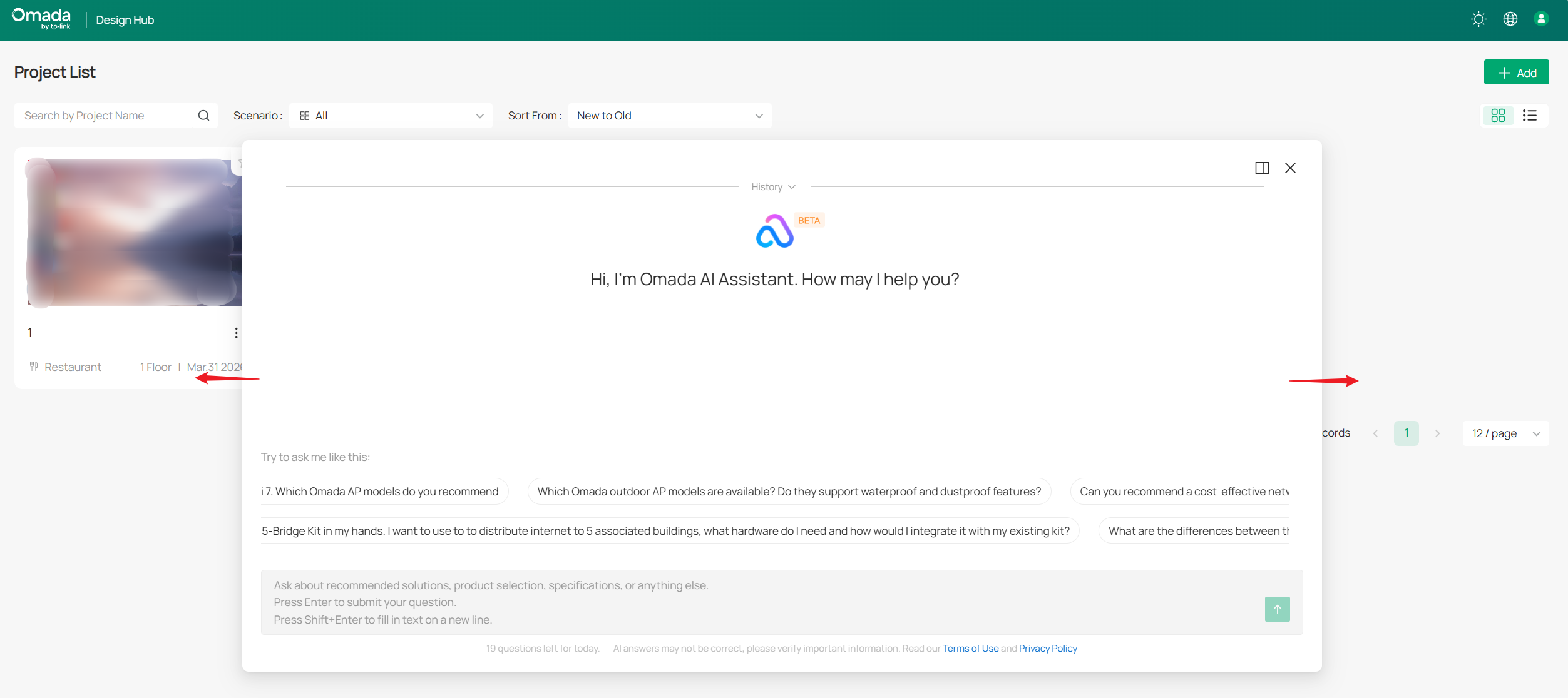 Resize the Omada AI Assistant chat window to a larger size.