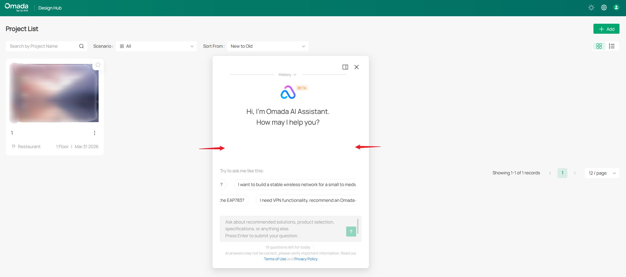 Resize the Omada AI Assistant chat window to a smaller size.