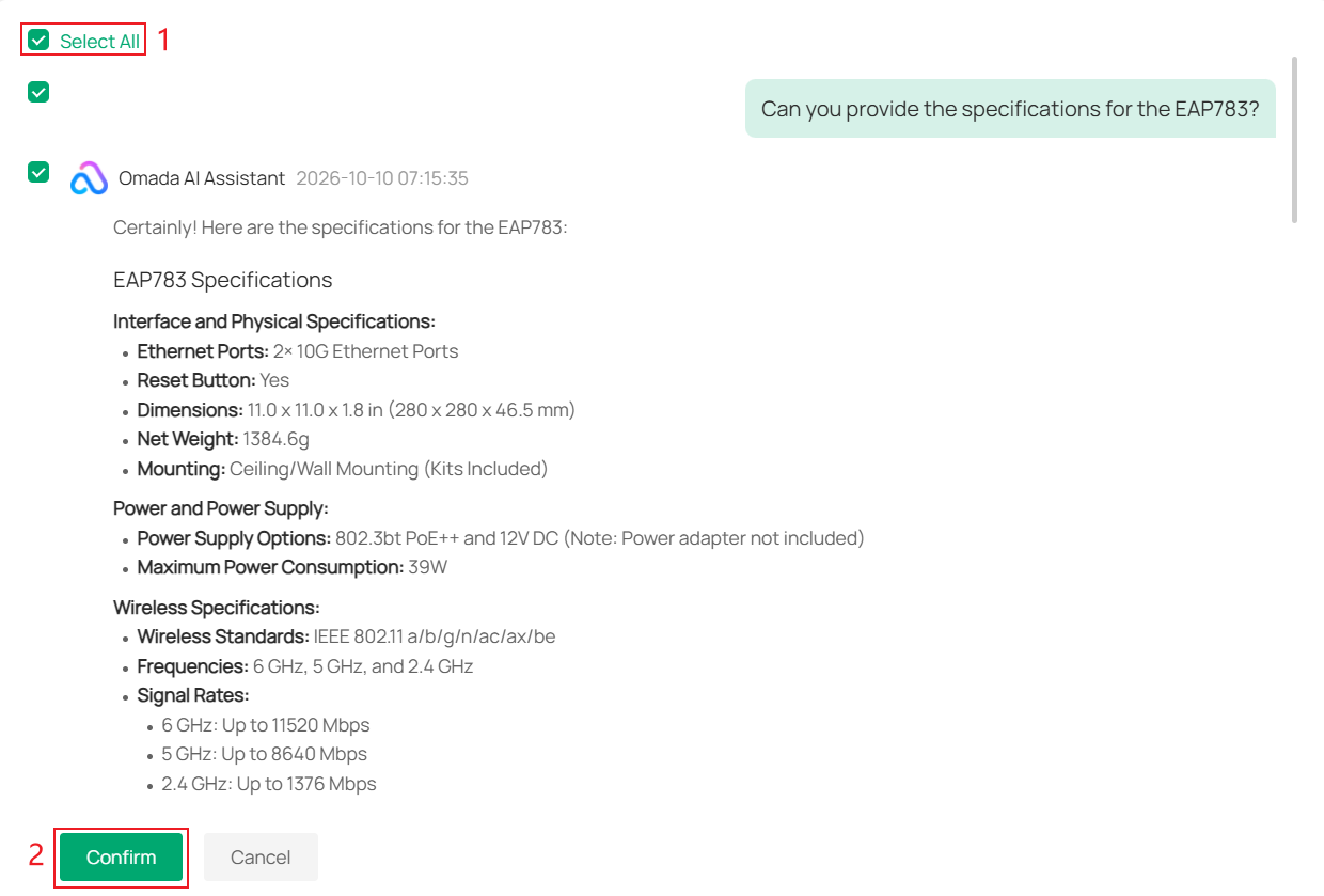 Conversation selection page for exporting chat history.