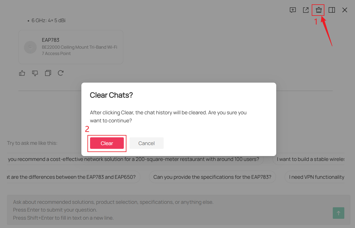 Show the clear chats button location.