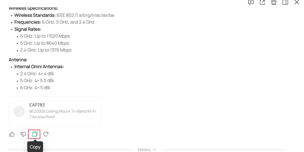 Display the location of the copy button.
