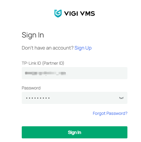 VIGI Cloud VMS login page