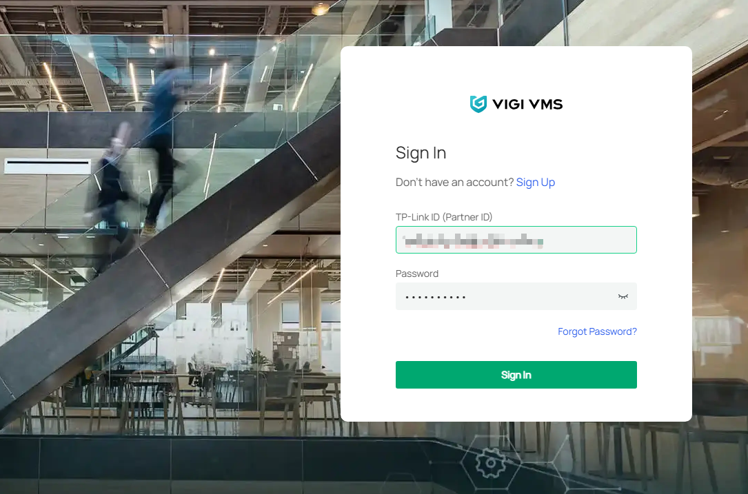 VIGI Cloud VMS login page with invited account