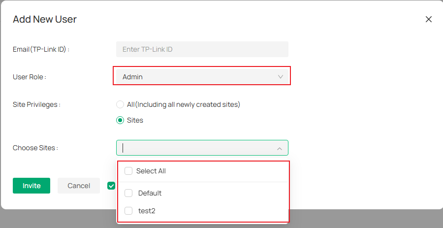 Site privileges page for other user roles