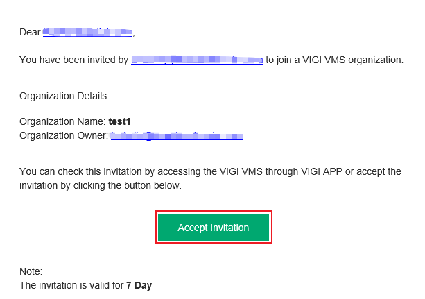 Invitation email showing the Accept Invitation button