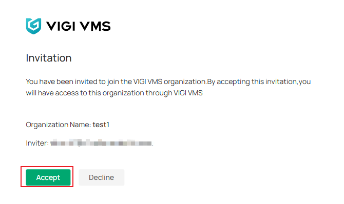 Invitation confirmation page displayed in a web browser