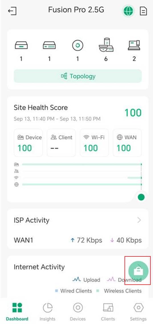 Omada App dashboard showing the Quick Config button for creating and managing VLAN networks