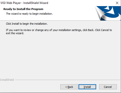 VIGI Web Player InstallShield Wizard ready to begin the installation