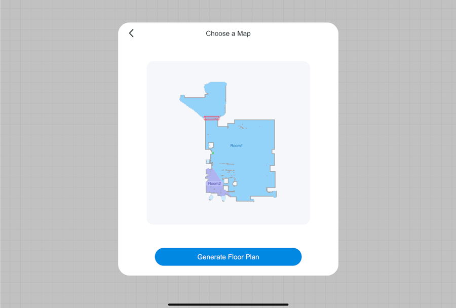 Display the map of the robot vacuum and a generate floor plan button that you can click.