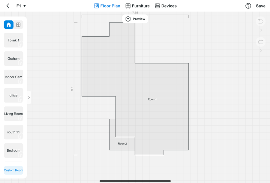 Affichez le plan de la maison, qui est le même que celui de l’aspirateur robot que vous avez choisi auparavant.