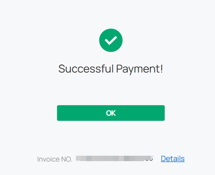 the page indicates the payment is successful