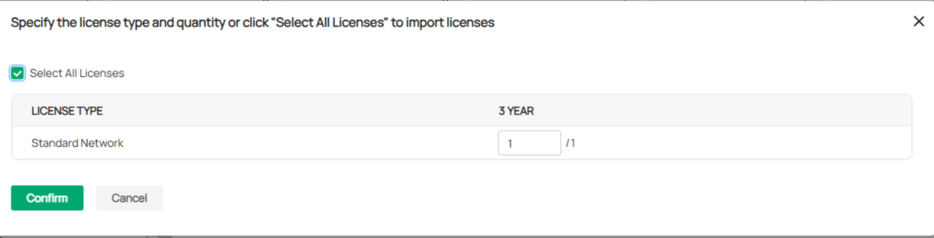 specify the the type of license to import