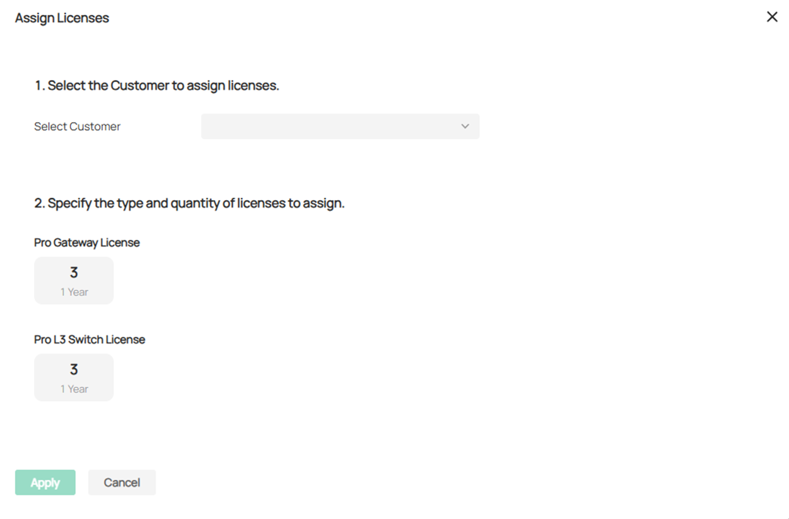 the page allows users to assign licenses to customer under MSP controller