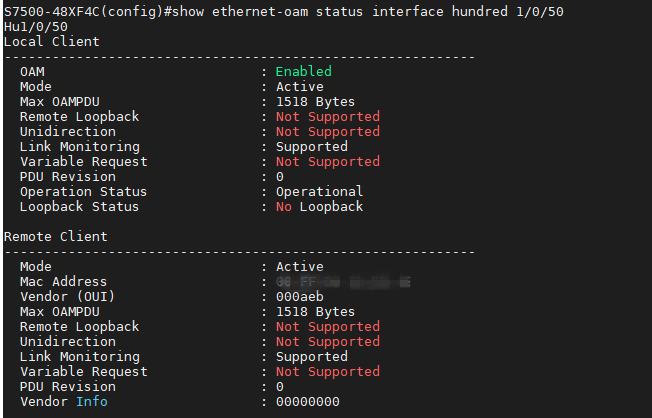Port status for Ethernet Operations, Administration, and Maintenance.