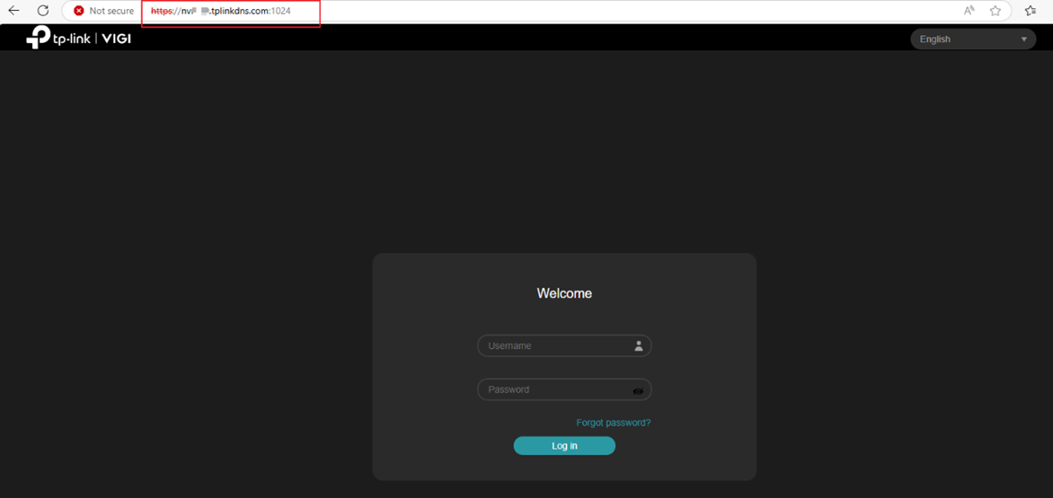 Alt-text: Input https://domain:external port (e.g., https://xxxx.tplinkdns.com:1024) to log in to the NVR web interface.