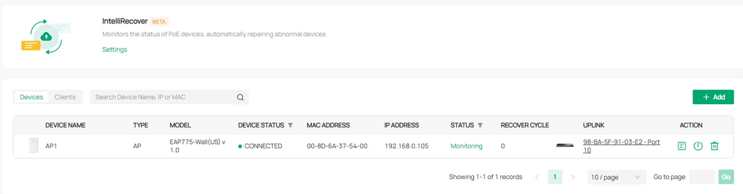 Alt text: View the overall IntelliRecover configuration status.