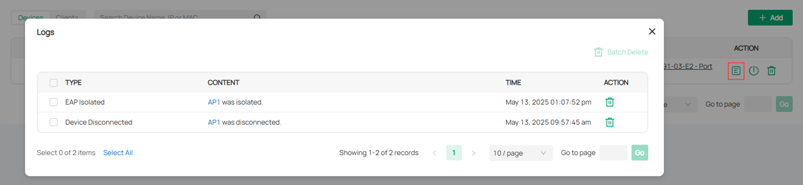 Alt text: View logs of the configured IntelliRecover devices.