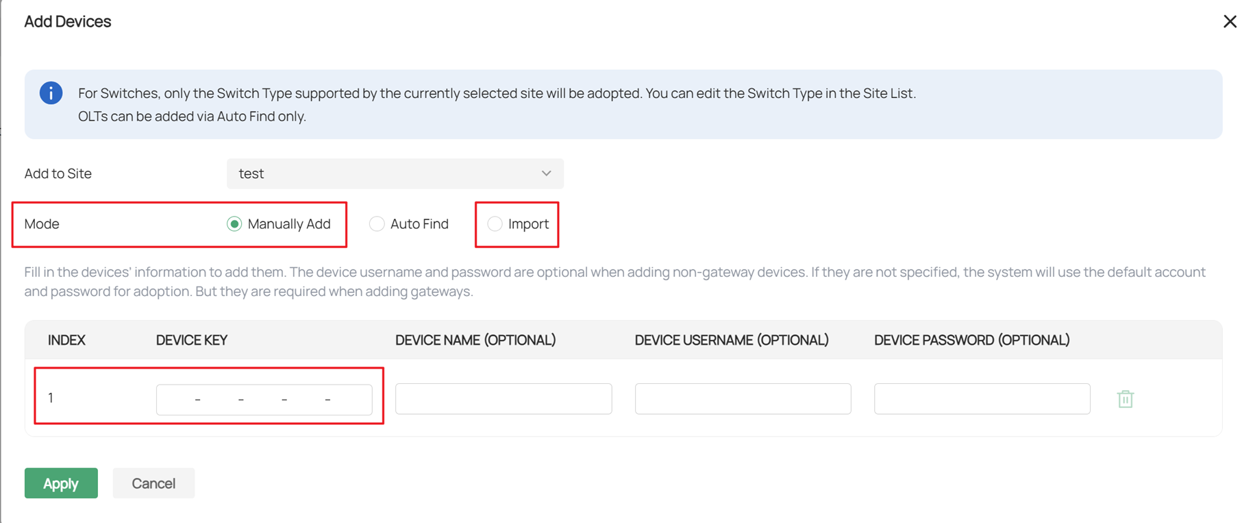 Alt text: Add device to a specific site