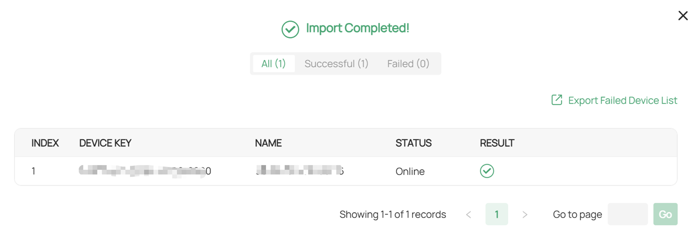 Alt text: Import Device successfully