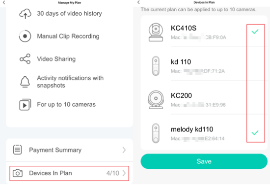 Add/remove devices on "Devices in Plan" page.