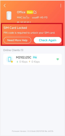 "SIM Card Locked" message on Deco page.