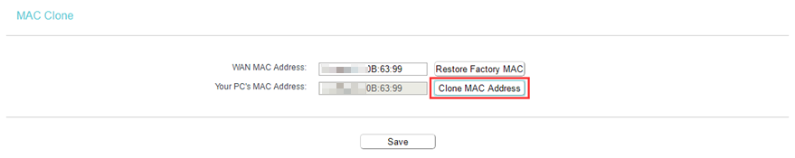 Clone MAC Address on web UI.