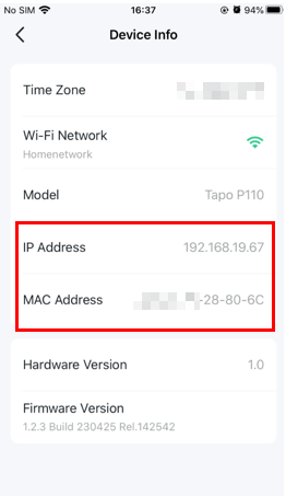 Find IP address and MAC address of the smart device.